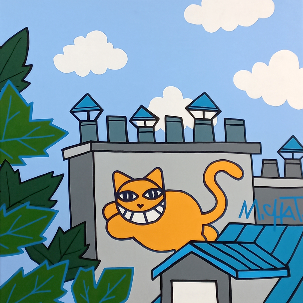 Chat sur chemin�e dans les feuilles, 2023